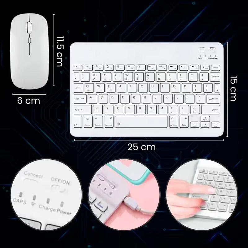 Kit Inalámbrico Mini Teclado y Mouse Óptico | Carga USB + Bluetooth