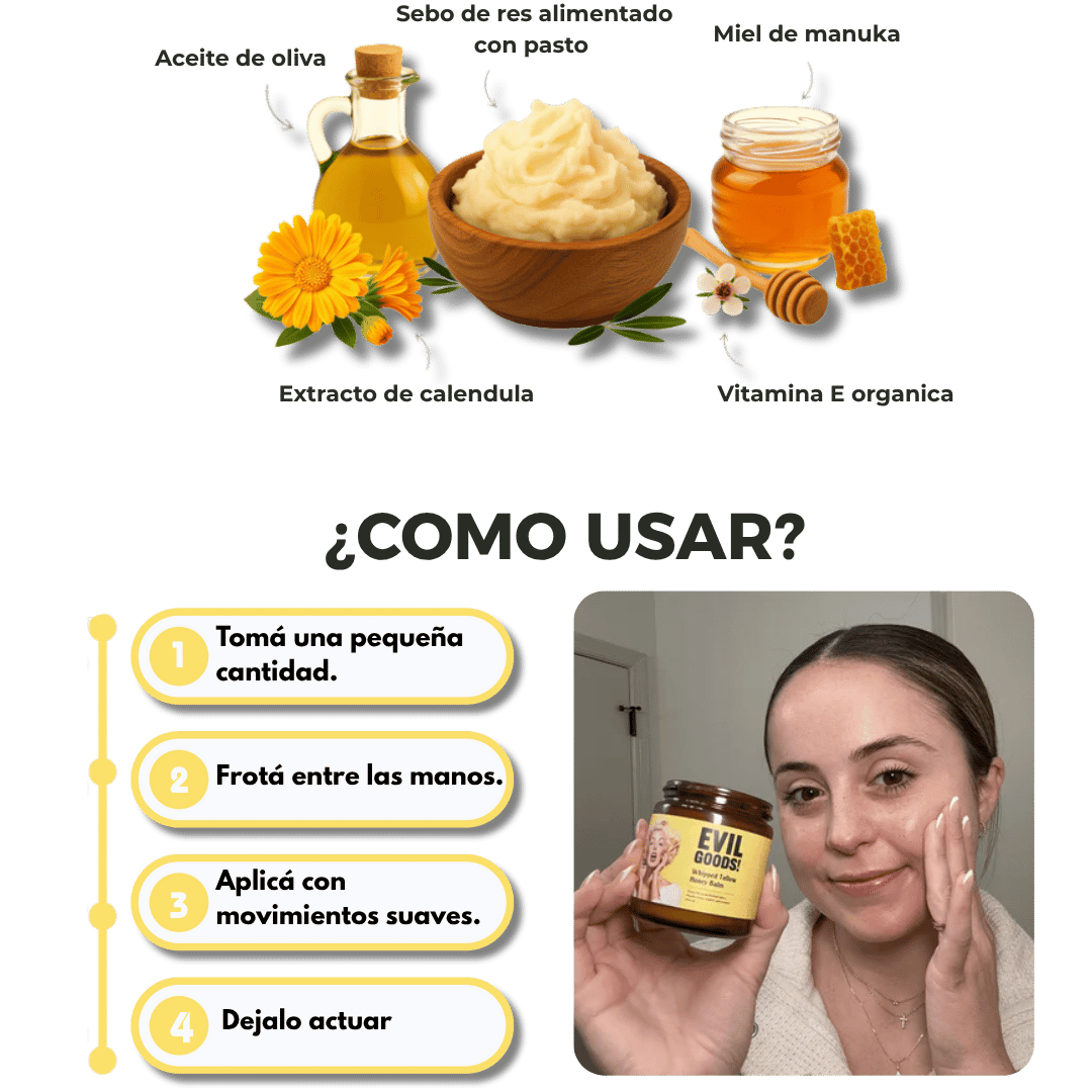 Bálsamo de miel de manuka y sebo de res - Hidrata, iguala el tono y reduce imperfecciones