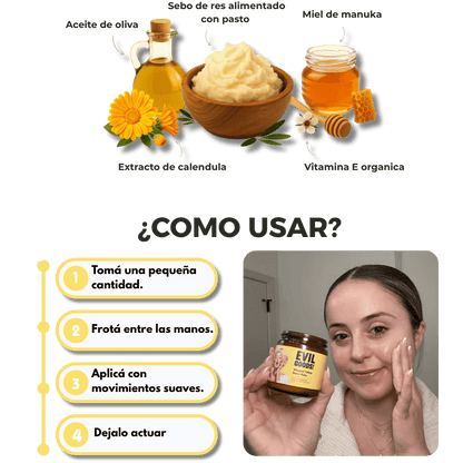 Bálsamo de miel de manuka y sebo de res - Hidrata, iguala el tono y reduce imperfecciones
