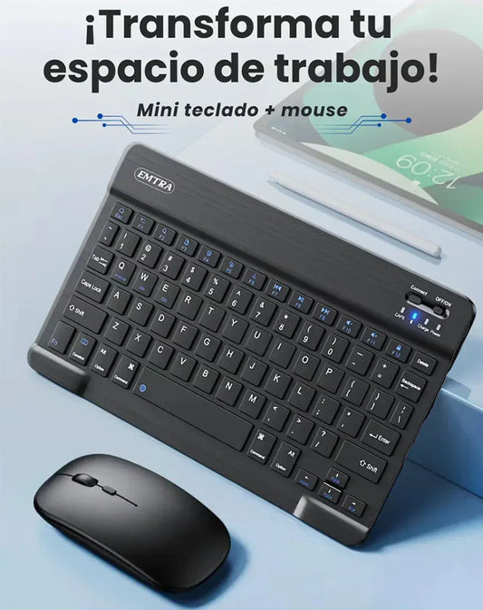 Kit Inalámbrico Mini Teclado y Mouse Óptico | Carga USB + Bluetooth