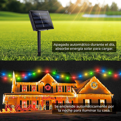 Luces Navideñas 100 Leds | Con Carga Solar | Con Sensor Nocturno
