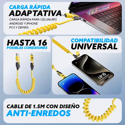 OFERTA 2x1: Cable 4 en 1 de Carga Rápida Extensible | Compatibilidad Universal
