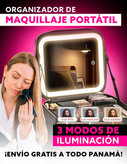 Organizador de Maquillaje Portátil + Espejo LED + Guía Digital GRATIS