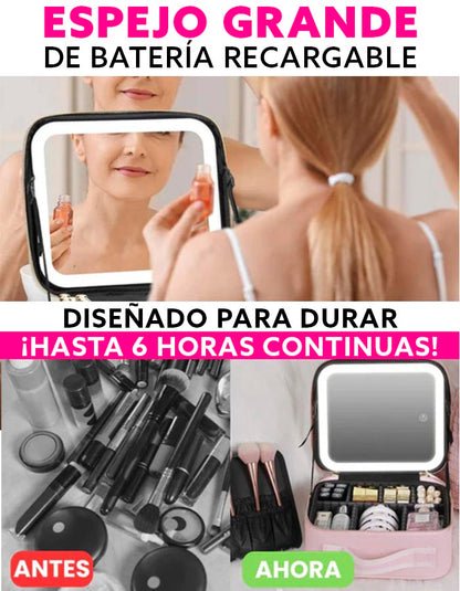 Organizador de Maquillaje Portátil + Espejo LED + Guía Digital GRATIS