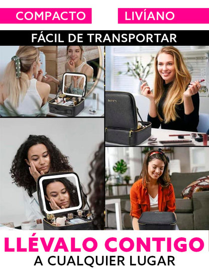 Organizador de Maquillaje Portátil + Espejo LED + Guía Digital GRATIS