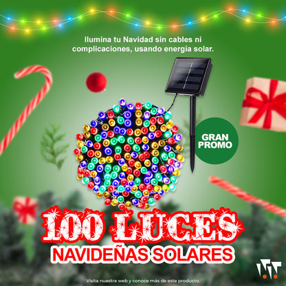 Luces Navideñas 100 Leds | Con Carga Solar | Con Sensor Nocturno